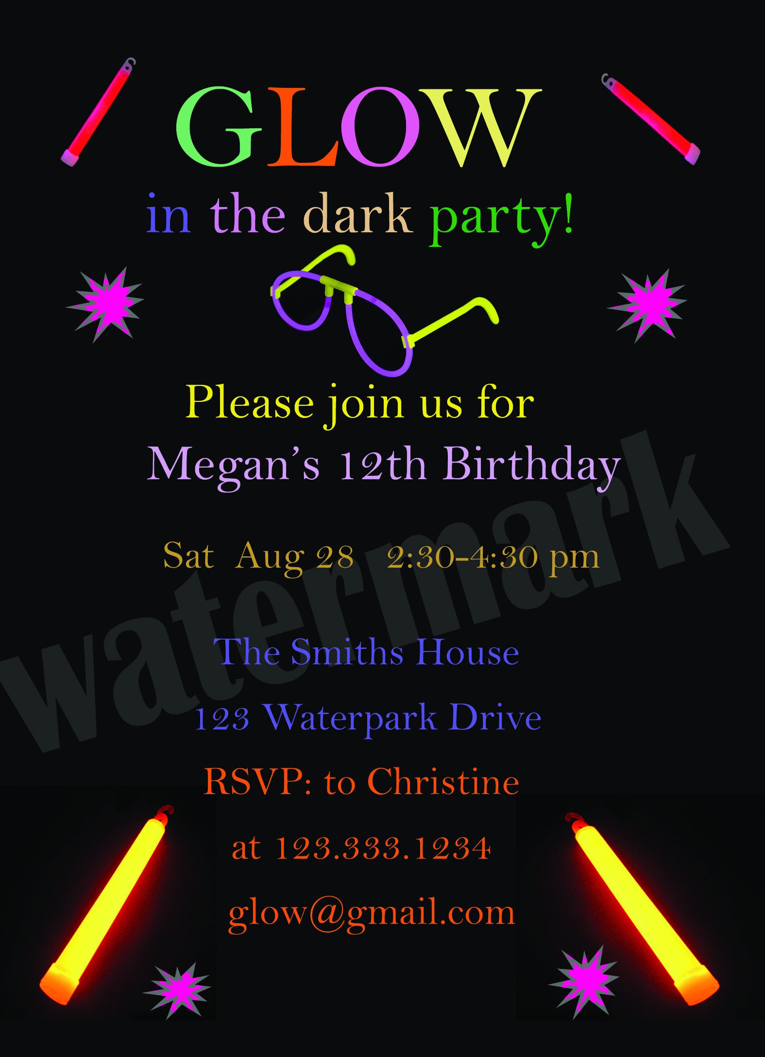 Glow In the Dark Birthday Invitation Etsy