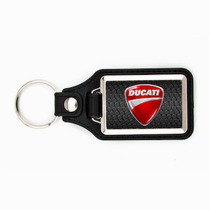 Ducati Keychain with Carbon Fiber Look Octagon Background Key Chain Ring