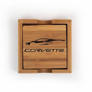 Corvette Coaster Set with Stand / Bamboo Coasters / Christmas Gift / Chevy C8