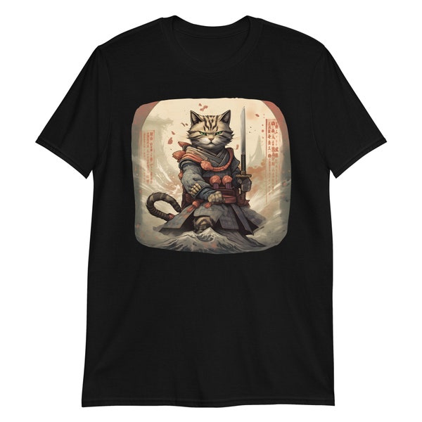 T-shirt Standoff de chat japonais Sumi-e Samurai