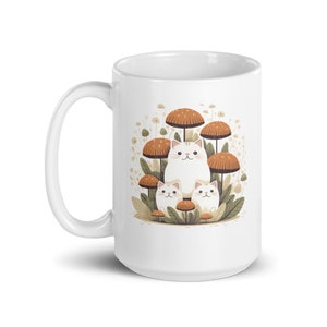 Triple Cat Bliss: Cottagecore Serenity White Mug