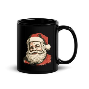 Papá Noel vintage: Taza negra navideña retro