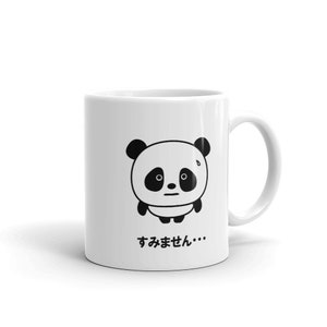 Panda mówi przepraszam w japońskim kubku Sumimasen