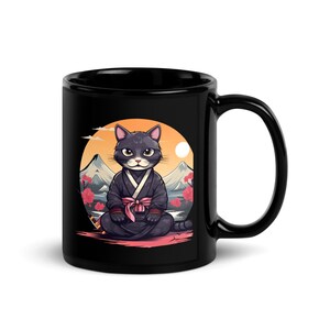 Warrior Cat Zen: Peace Amidst Battle Black Mug