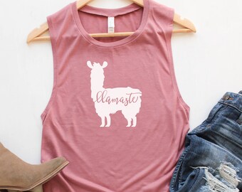 Workout Tanks for Women, Yoga Clothes, Yoga Tank, Llama clothing, Workout Shirts, Gift Women, Yoga Shirts, Womens Llama Shirt, Llamaste