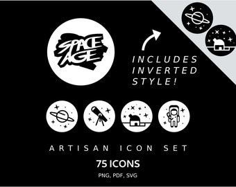 DOWNLOADABLE ICONS - Space Age Artisan Icon Set with Zodiac Signs - Boost Your Work with Stellar Icons for Commercial & Non-Commercial Use