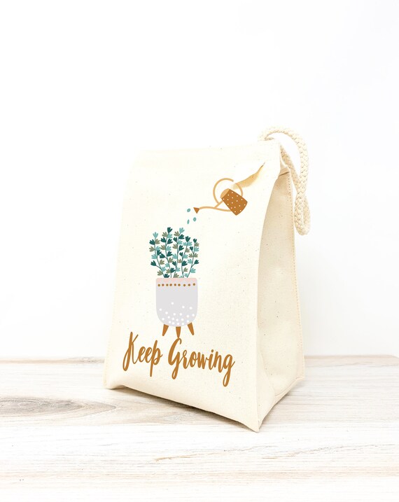 Botanical Canvas Lunch Bag, Reusable Lunch Sack, Lunch Bag