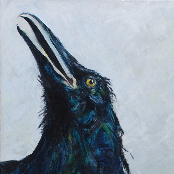 bird raven, black bird, animal giclee print from original acrylic painting contemporary