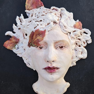 Ceramic wall art, woman , face, original artist made