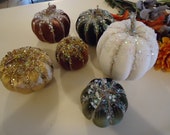 Velvet Pumpkin White Brown Kaki Embellished pumpkins Luxury Velvet Sequins and gold glitter Jute Rope Silk Velvet