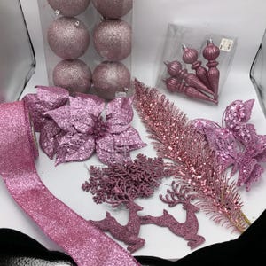 Rose Pink Ornaments, Pink Christmas Tree, Tree Decorations, Candyland Christmas, Pink Christmas, Large Pink Ornaments