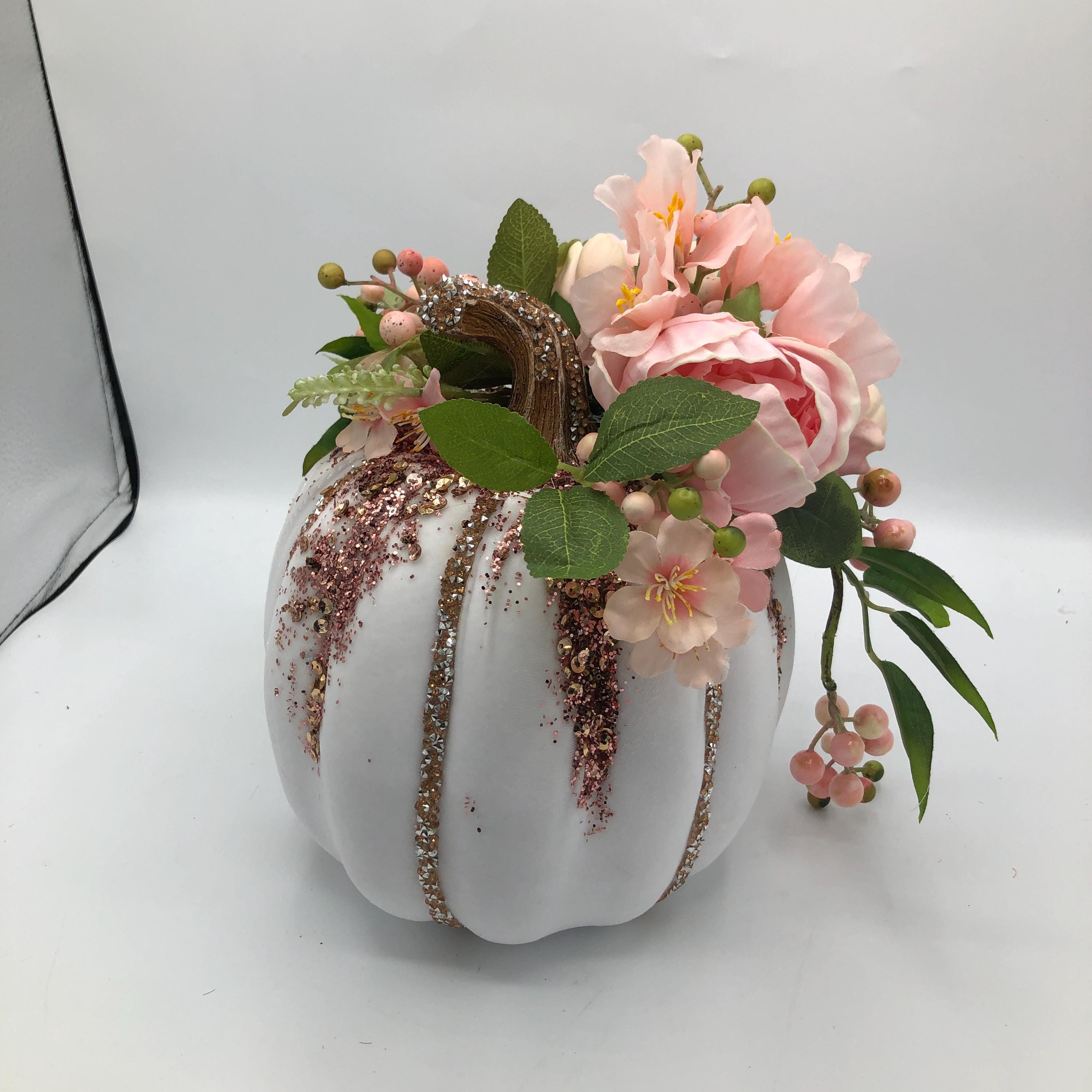 Pink Velvet Pumpkins Centerpiece