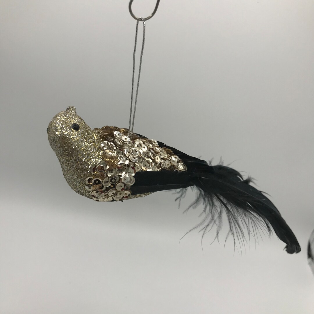 Artificial Feather Birds Black and Gold Glitter Birds Etsy