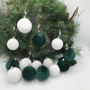 Handmade Ornaments Christmas Tree Ornaments Velvet Ornaments White Velvet Green Ornaments