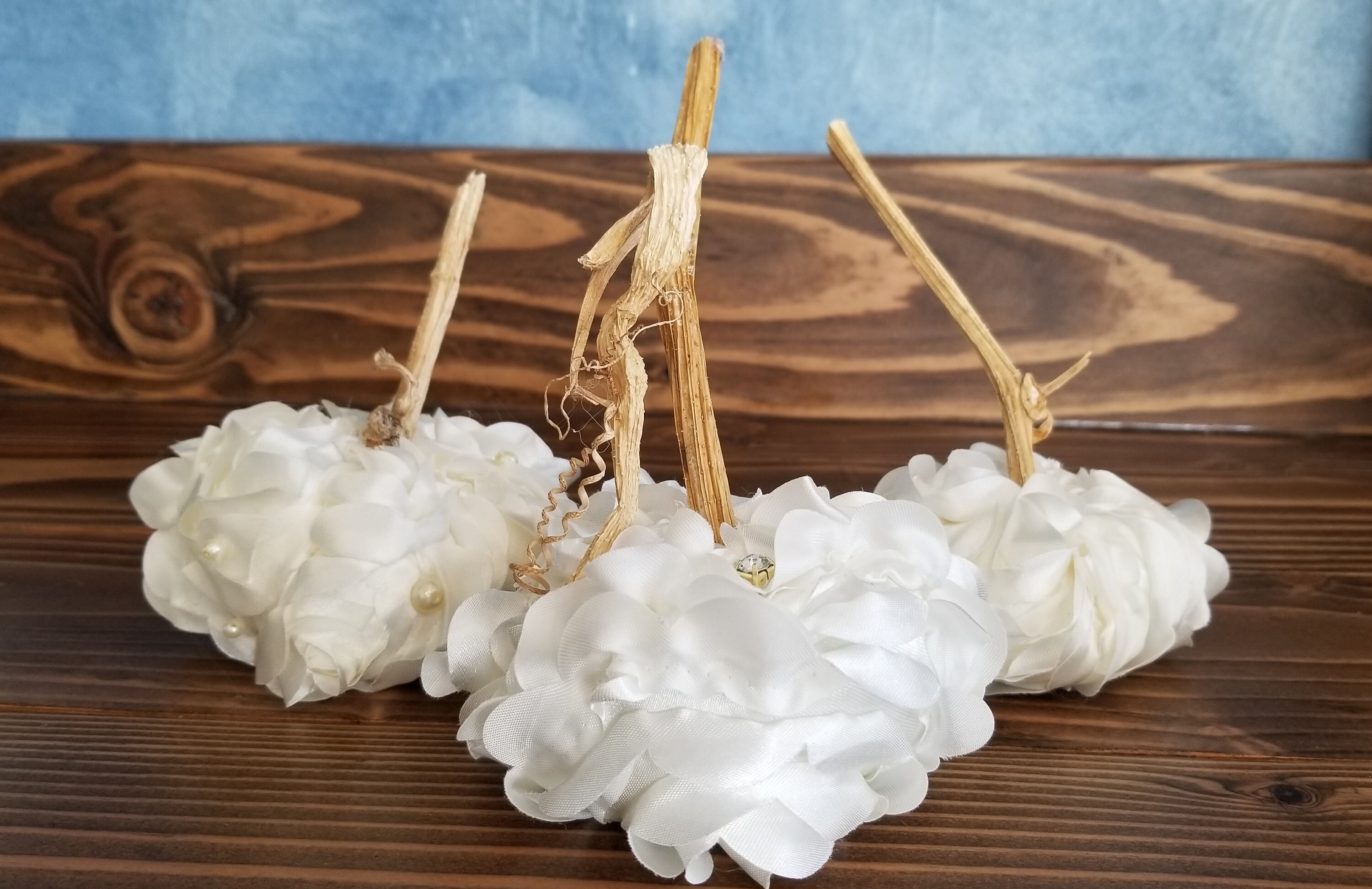 Embellished White Fall Decor Velvet White Pumpkins White Wedding ...