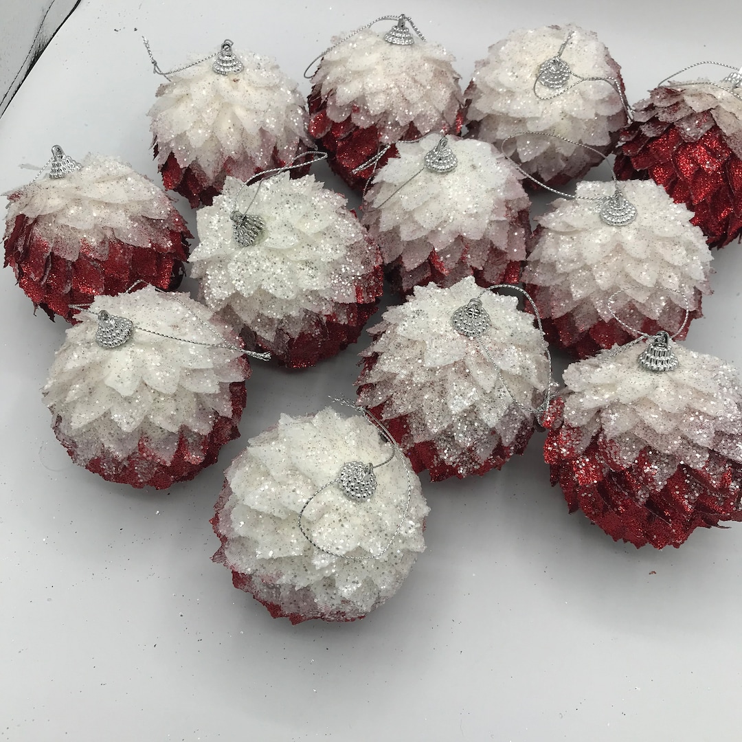 Red and White Christmas Tree Ornaments Artichokes Ornaments Etsy