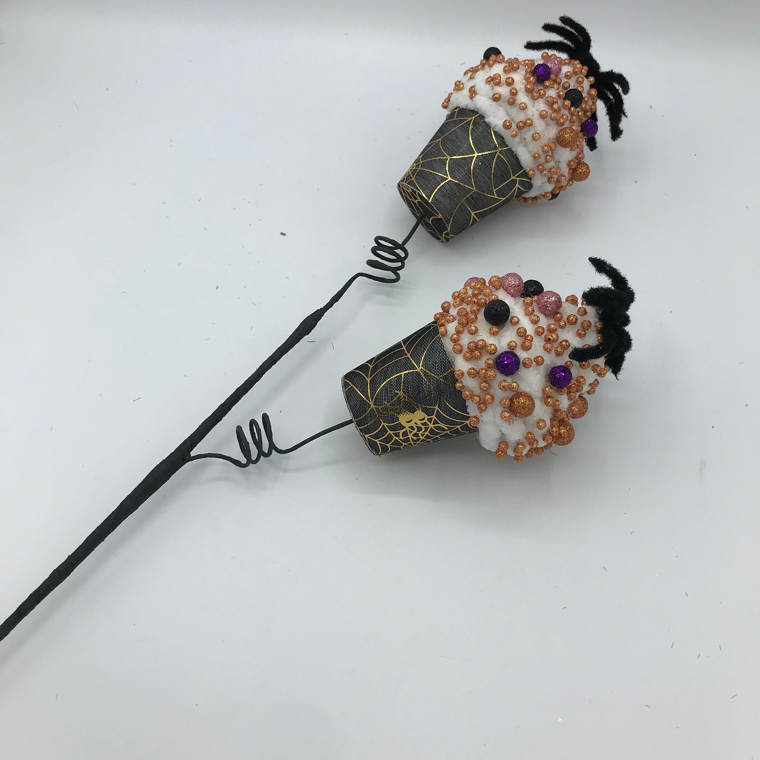 Spider Pick Cupcake Halloween Spider Pick Glitter Fake Cupcake Spider Decor Cupcake ...