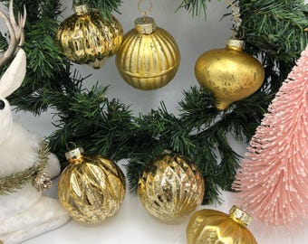 Gold Glass Ornaments, Vintage glass ornaments,