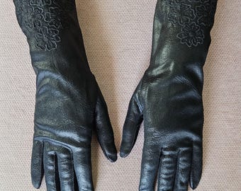Vintage Black Embroidered Ladies Gloves