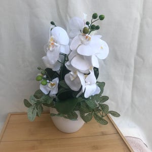 Real Touch Orchid Floral Arrangement in White Ceramic Vase Artificial Flower Arrangement Faux Floral Arrangement White Orchid Faux
