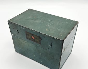 Vintage 1950s Polly Prim Teal Recipe Cabinet, Cottage-core, Grandma-core