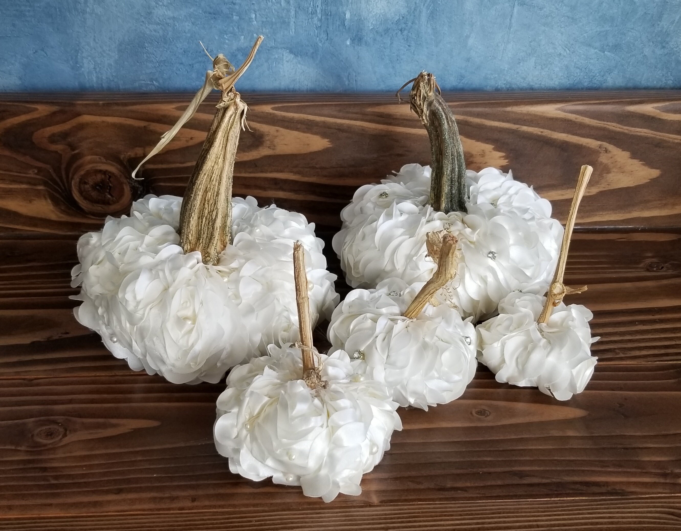 Embellished White Fall Decor Velvet White Pumpkins White Wedding ...
