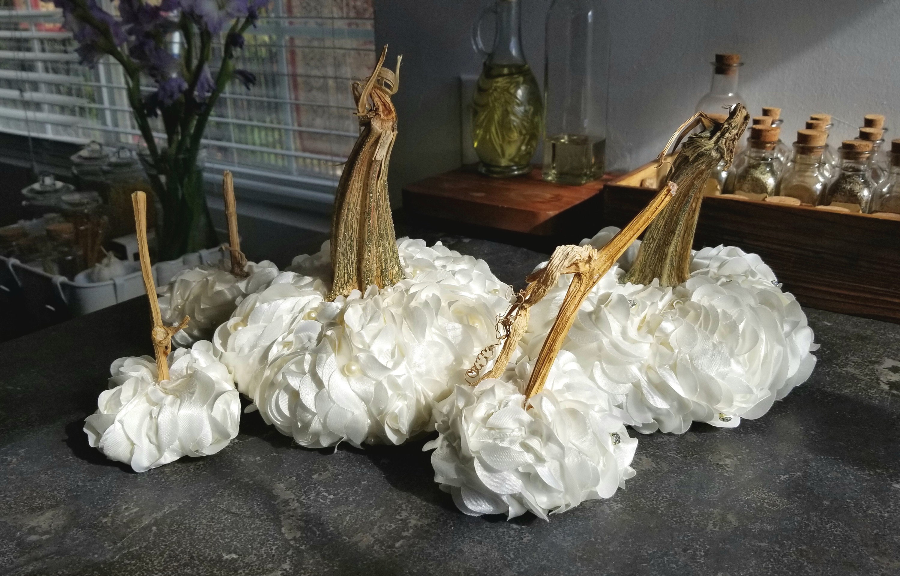 Embellished White Fall Decor Velvet White Pumpkins White Wedding ...