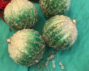 Frosty GREEN Ornaments Balls Christmas Decoration