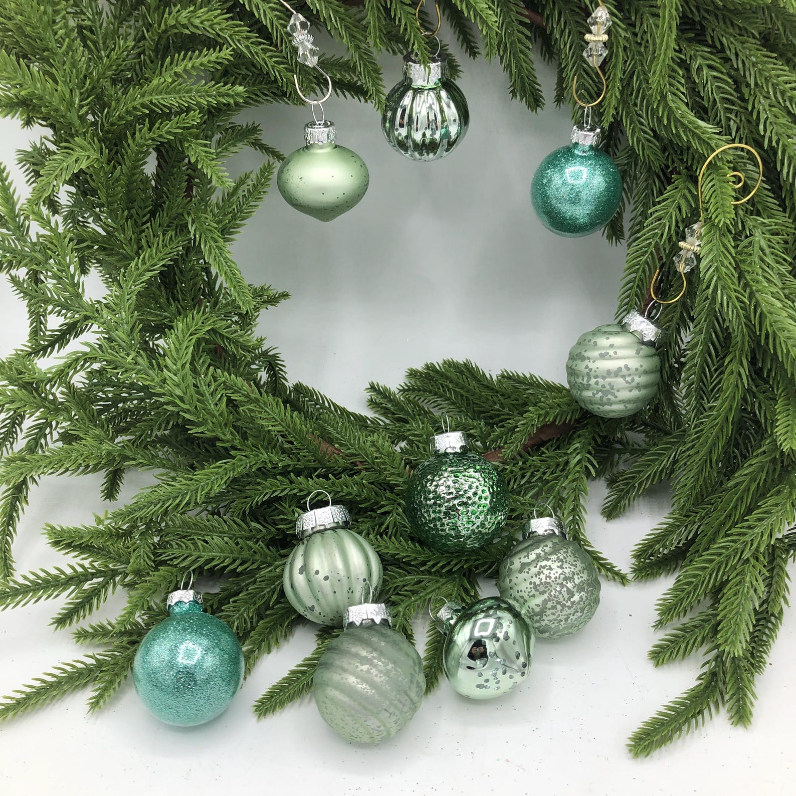 Glass Miniature Feather Christmas Tree Ornaments, Christmas Tree Decorations, Holiday Décor, Glass Ornaments