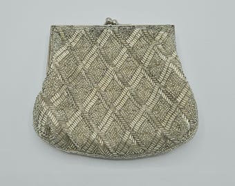 Vintage La Regale Silver Beaded Clamshell Purse/Clutch