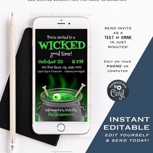 Halloween Invitation, Editable Halloween Witch Electronic Invite Wicked Adult Halloween Party Digital Smartphone Invitation INSTANT ACCESS