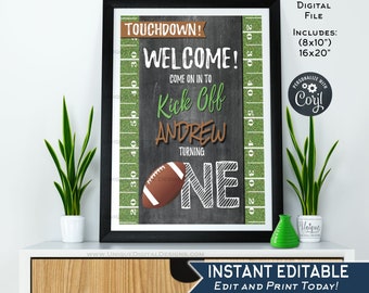 Editable Football Welcome Sign, Any Age Sports First Birthday Sign Decoration 1st Football Birthday Printable Template INSTANT ACCESS UBFT