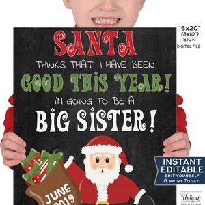 Santa Big Sister Chalkboard, Editable Christmas Pregnancy Announcement Sign, Sibling Photo Prop, Digital Printable INSTANT ACCESS 16x20