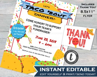 taco dinner fundraiser flyer invitation editable all you can eat taco bout a party fundraiser diy fiesta printable instant download 85x11