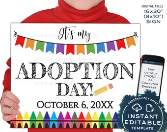 Adoption Day Sign, Editable It's My Adoption Day Photo Prop Announcement, New Family Hip Hip Hooray, diy Printable Template INSTANT ACCESS