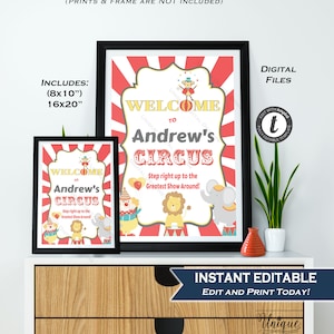 Circus Welcome Sign, Editable Carnival Birthday Decorations, Circus Birthday Welcome Board, Printable Template, INSTANT ACCESS 16x20 8x10