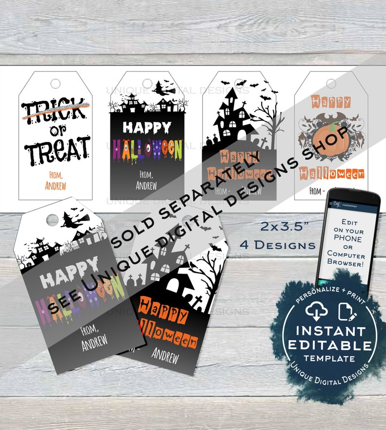 Editable Halloween Tags Printable, Trick or Treat Personalized ...