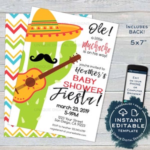 Convite para chá de bebê Muchachito, convite editável para festa de bebê, Taco sobre um bebê Cinco de Mayo Muchacho modelo para impressão ACESSO INSTANTÂNEO