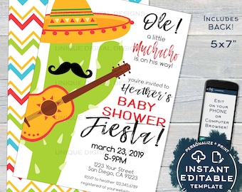 Muchachito Baby Shower Invitation, Editable Baby Fiesta Invite, Taco bout a Baby Cinco de Mayo Muchacho Printable Template INSTANT ACCESS