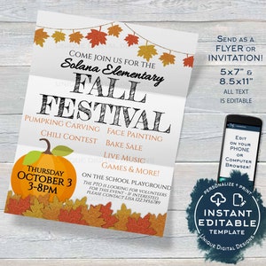 Fall Festival POSTER, Editable Fall Harvest Invitation, Printable Halloween Invitation, Community Church School Flyer INSTANT ACCESS 24x36
