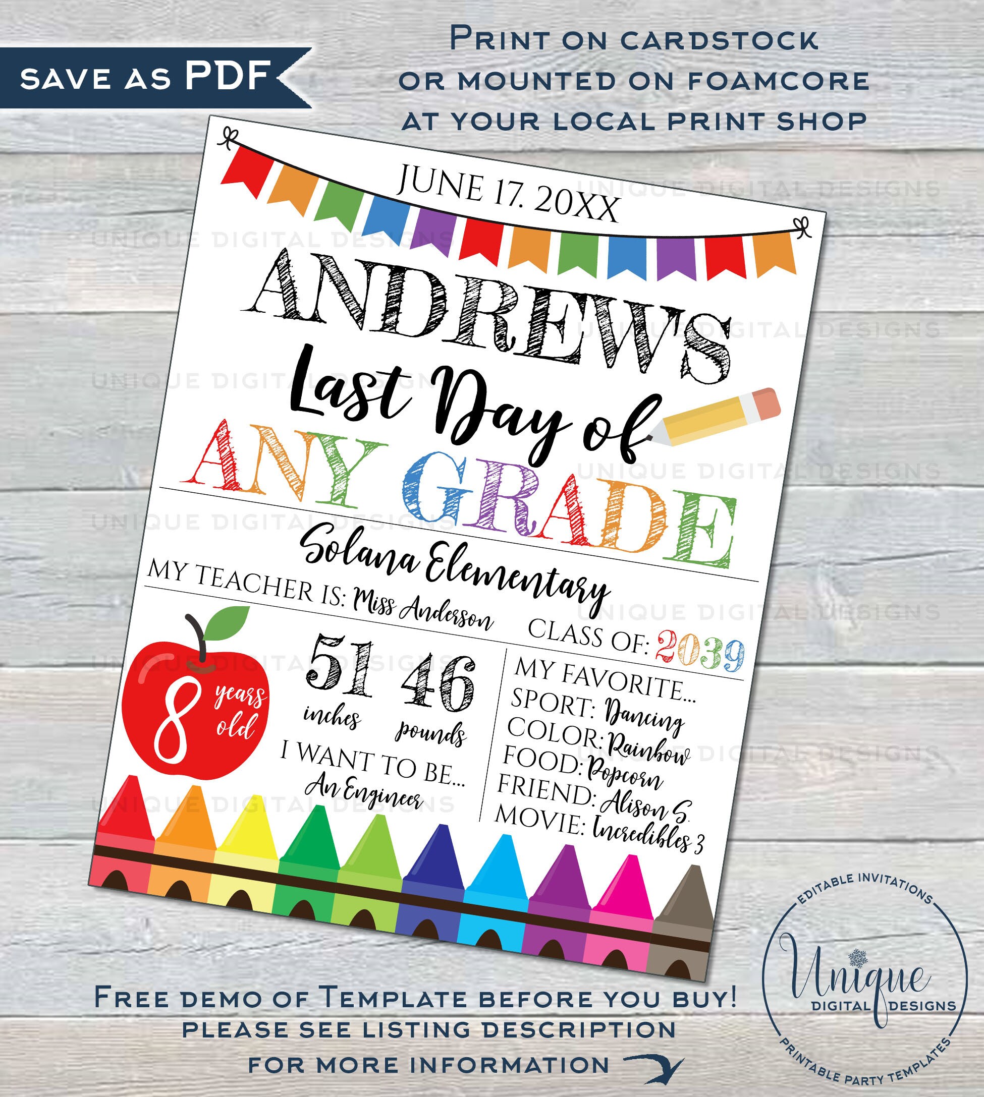 Editable Back to School Photo Prop, Virtual 1st Day Back to School ...