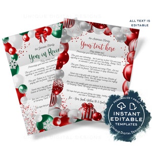 Modelo de carta de Natal editável, papelaria personalizada de Natal, papel de carta de feriado para impressão, faça você mesmo, INSTANT Digital 8,5x11