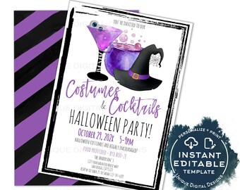 Editable Costumes and Cocktails Invitation Adult Halloween - Etsy