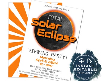 Editable Total Solar Eclipse Viewing Party Invitation, 2024 Solar Eclipse Party Invite, Viewing Party Printable Decorations diy INSTANT