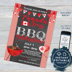 Editable Canada Day Invitation, Oh Canada Day BBQ Invite, Canada Day Eh July 1 Flag Summer Party, A4 Personalized Template INSTANT ACCESS