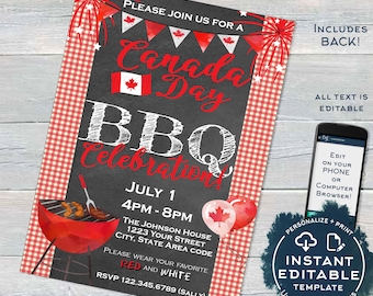 Editable Canada Day Invitation, Oh Canada Day BBQ Invite, Canada Day Eh July 1 Flag Summer Party, A4 Personalized Template INSTANT ACCESS