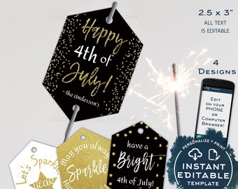 4th of July Sparkler Tag, Editable Printable Favor Tags, Personalized Template Let's Sparkle Birthday Party Glow Sticks diy INSTANT ACCESS