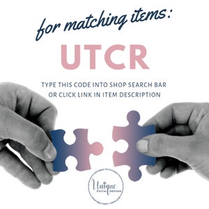 May include: Two hands holding together two puzzle pieces, one blue and one pink, with a white circle in the center that says "Unique Digital Designs" with the text "Editable Invitations" and "Printable Party Templates" around the circle. The text "for matching items: UTCR TYPE THIS CODE INTO SHOP SEARCH BAR OR CLICK LINK IN ITEM DESCRIPTION" is above the hands.