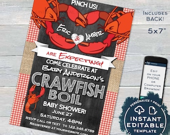 Crawfish Boil Invitation, Editable Crawfish Baby Shower Party Grill, Pinch Us Lobster Bake, Little Snapper diy Personalized INSTANT ACCESS