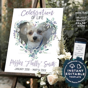 Segno commemorativo del cane, poster modificabile della celebrazione della vita per gli amanti degli animali domestici, regalo in ricordo di gatti cani cavalli, funerale stampabile ACCESSO IMMEDIATO
